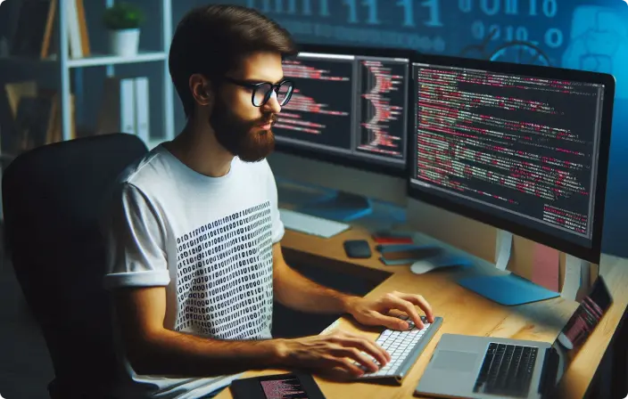Developer working on a PC.